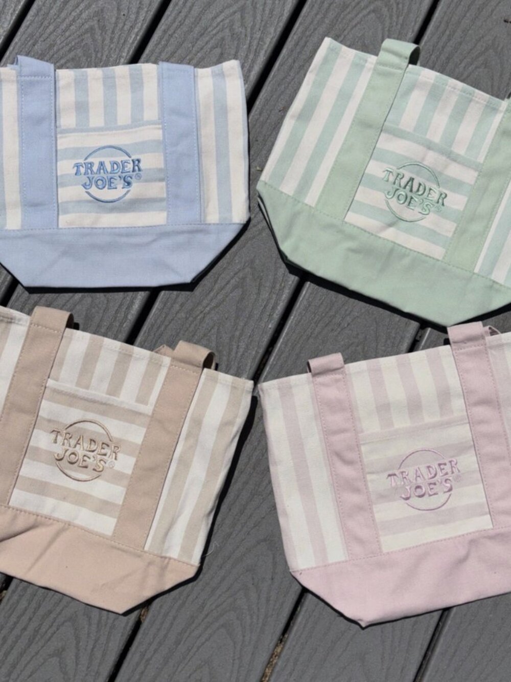 NWT Trader Joe’s Mini Pastel Stripe Canvas Tote Bag Limited Edition Set Of 4